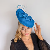 Sea blue large teardrop flower feather fascinator hat