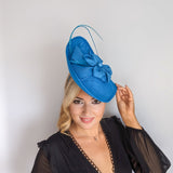 Sea blue large teardrop flower feather fascinator hat