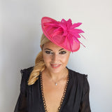 Fuchsia pink feather disc saucer fascinator hat