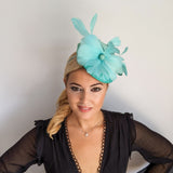 Seafoam mint green feather fascinator hat