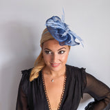 Cornflower blue feather fascinator hat