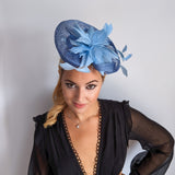 Cornflower blue feather fascinator hat