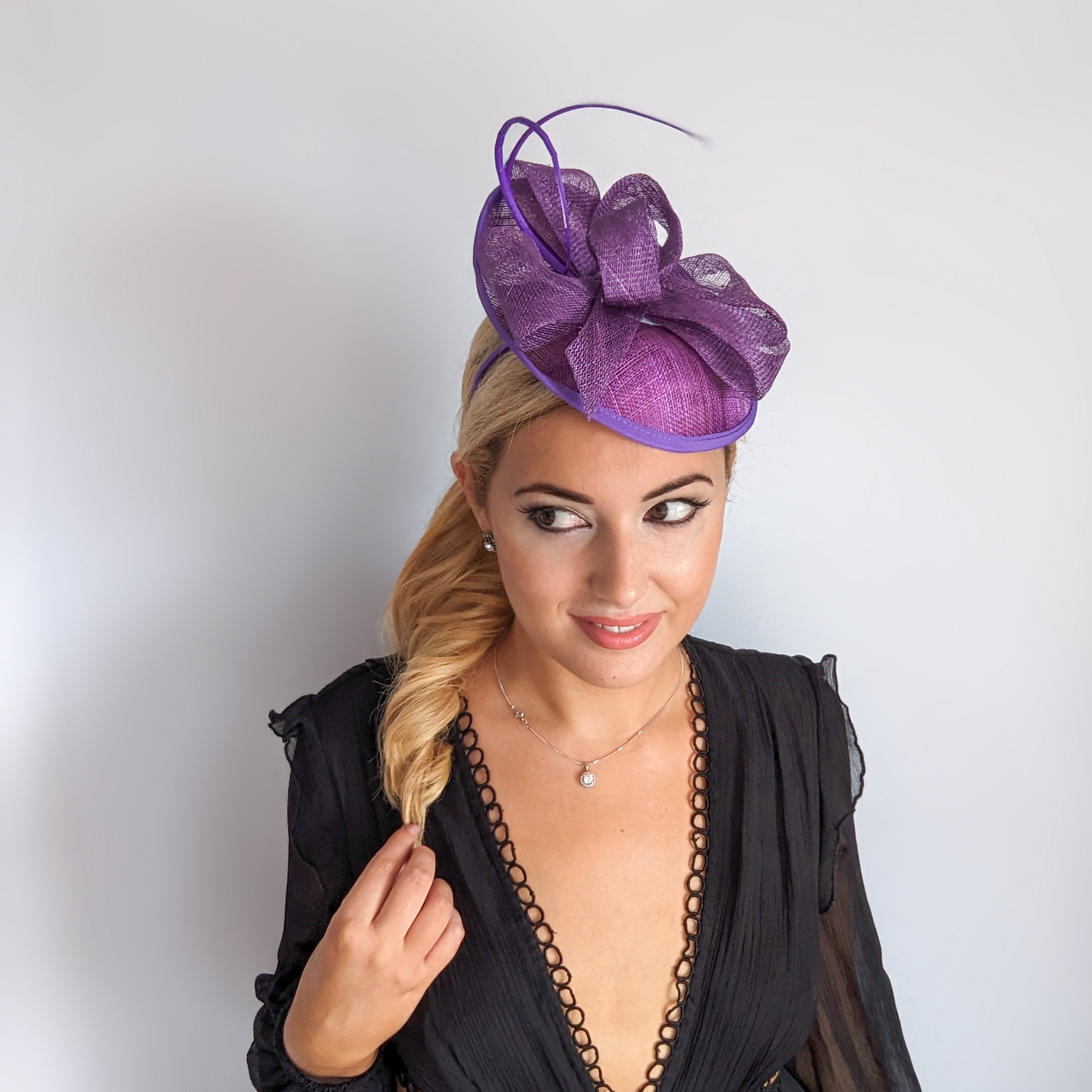 Royal purple disc saucer fascinator hat