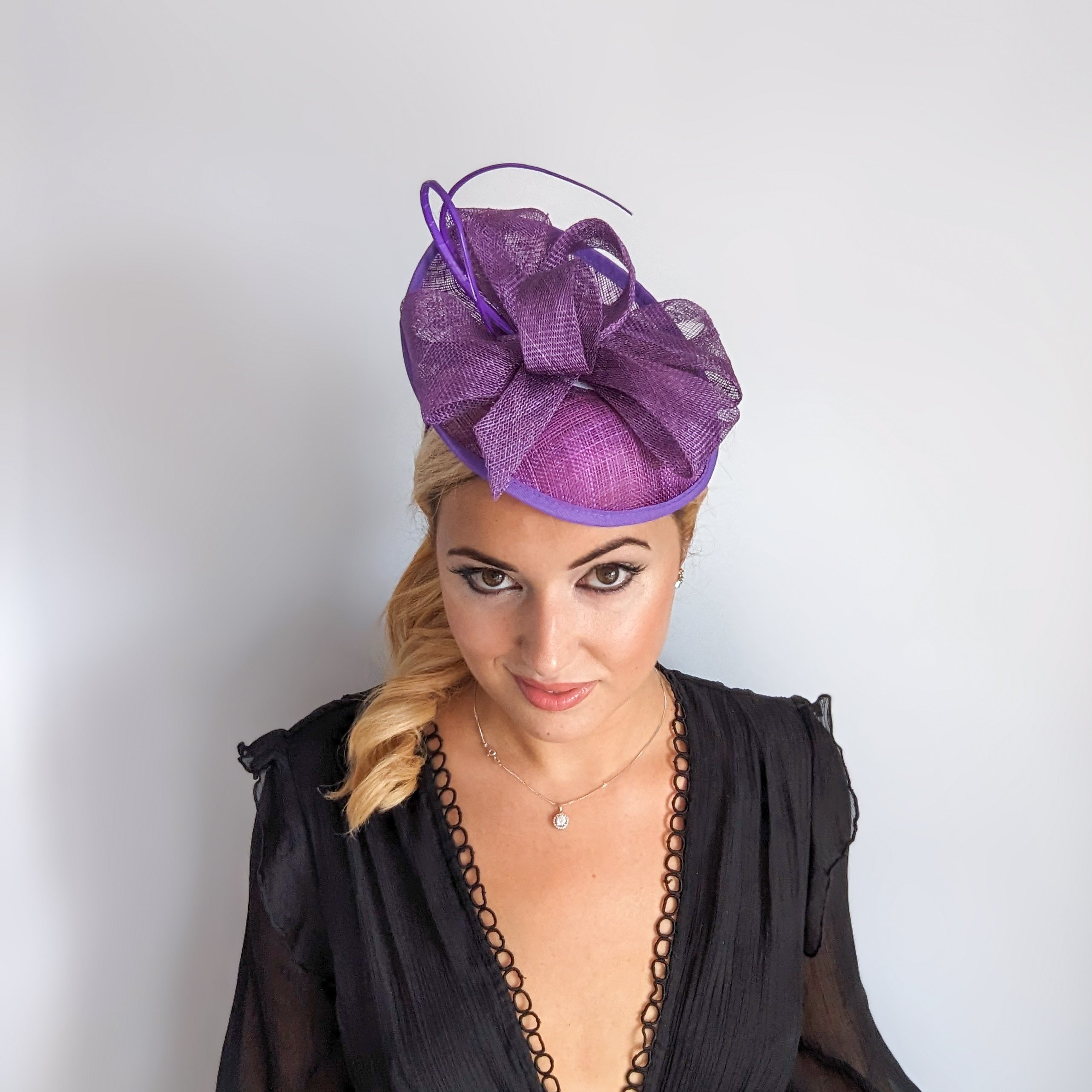 Royal purple disc saucer fascinator hat