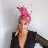 Cappello fascinator rosa fucsia perlato