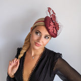 Burgundy flower fascinator hat