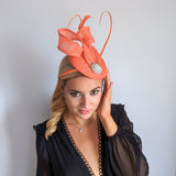 Coral orange pearl fascinator hat