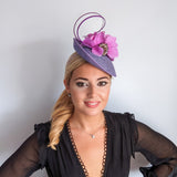 Lavender light purple flower disc saucer fascinator hat