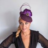 Dark plum purple flower disc saucer fascinator hat