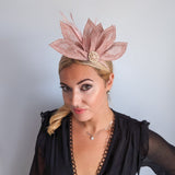 Blush pink feather petal fan fascinator hat