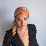 Cappelli da sposa con fascinator piccoli in cristallo arancione uk