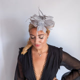 Grey feather fascinator hat