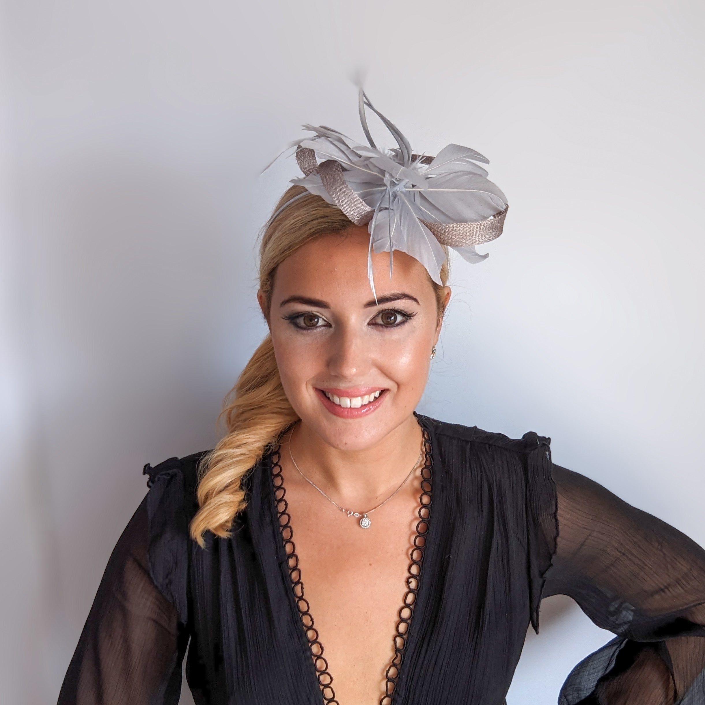 Grey feather fascinator hat