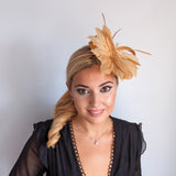 Golden yellow feather fascinator hat