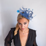 Cornflower blue feather fascinator hat