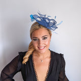 Cornflower blue feather fascinator hat