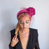 Magenta pink flower padded velvet headband fascinator