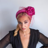 Magenta pink flower padded velvet headband fascinator