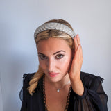 Silver crystal beaded padded headband fascinator