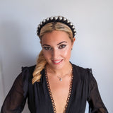 Black large pearl ruched velvet headband fascinator