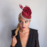 Burgundy beaded flower fascinator hat