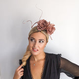 Rose gold shimmer rose flower fascinator hat