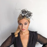 Silver shimmer rose flower fascinator hat