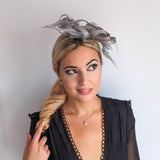 Silver shimmer crystal feather fascinator hat