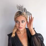 Silver shimmer feather petal fan fascinator hat