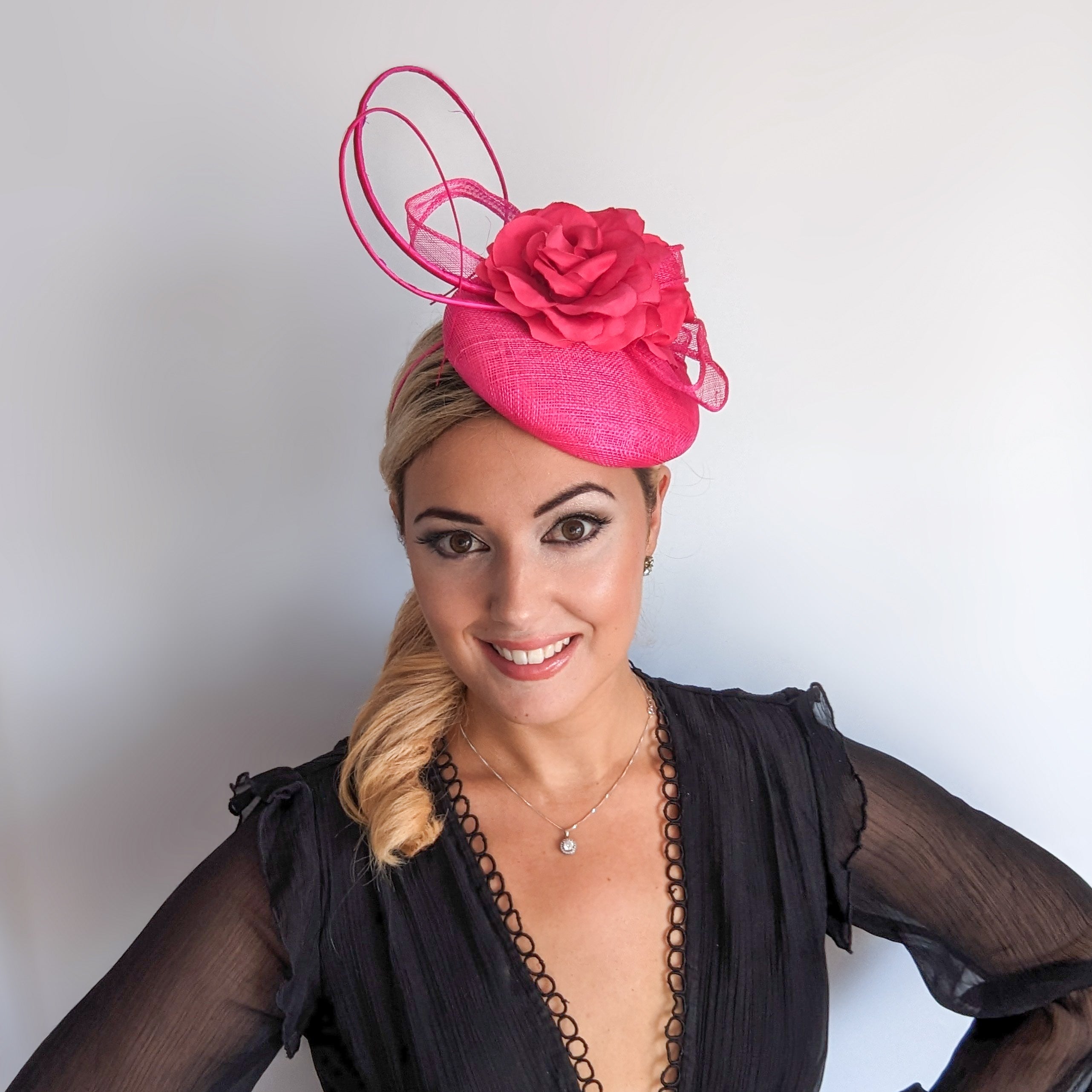 Hot pink flower fascinator hat