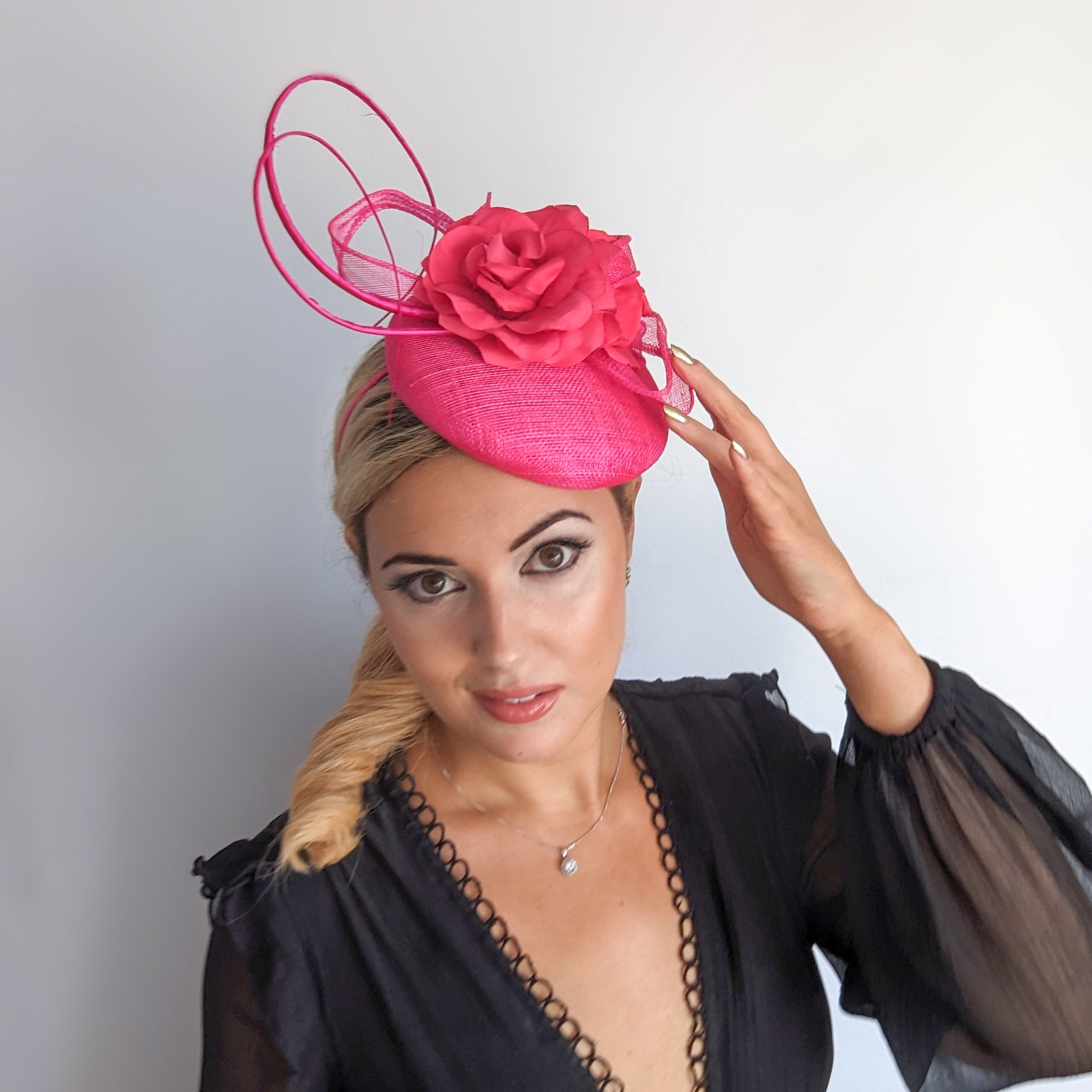 Hot pink flower fascinator hat