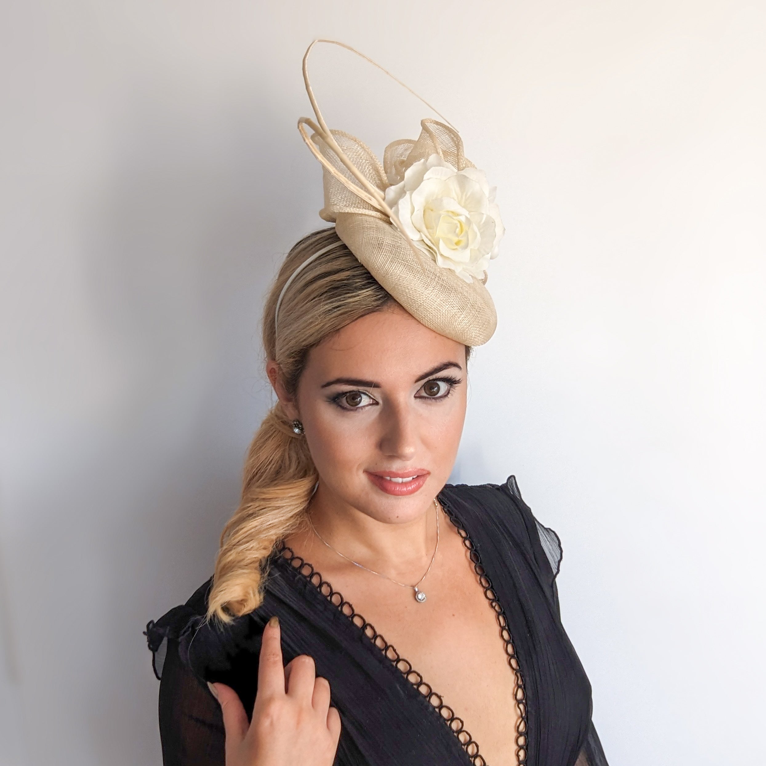 Cream flower fascinator hat