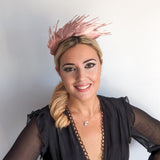 Rose gold metallic shimmer feather headband fascinator