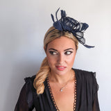 Navy blue feather fascinator hat