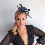 Navy blue feather fascinator hat