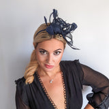 Navy blue feather fascinator hat