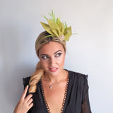 Matcha lime green feather petal fan fascinator hat