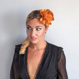 Warm gold satin rose fascinator hat