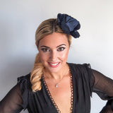 Navy blue satin rose fascinator hat