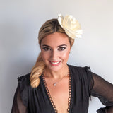 Cream satin rose fascinator hat