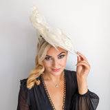 Cream feather large saucer disc fascinator hat