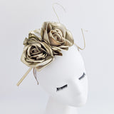 Gold shimmer rose flower fascinator hat