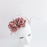 Rose gold shimmer rose flower fascinator hat