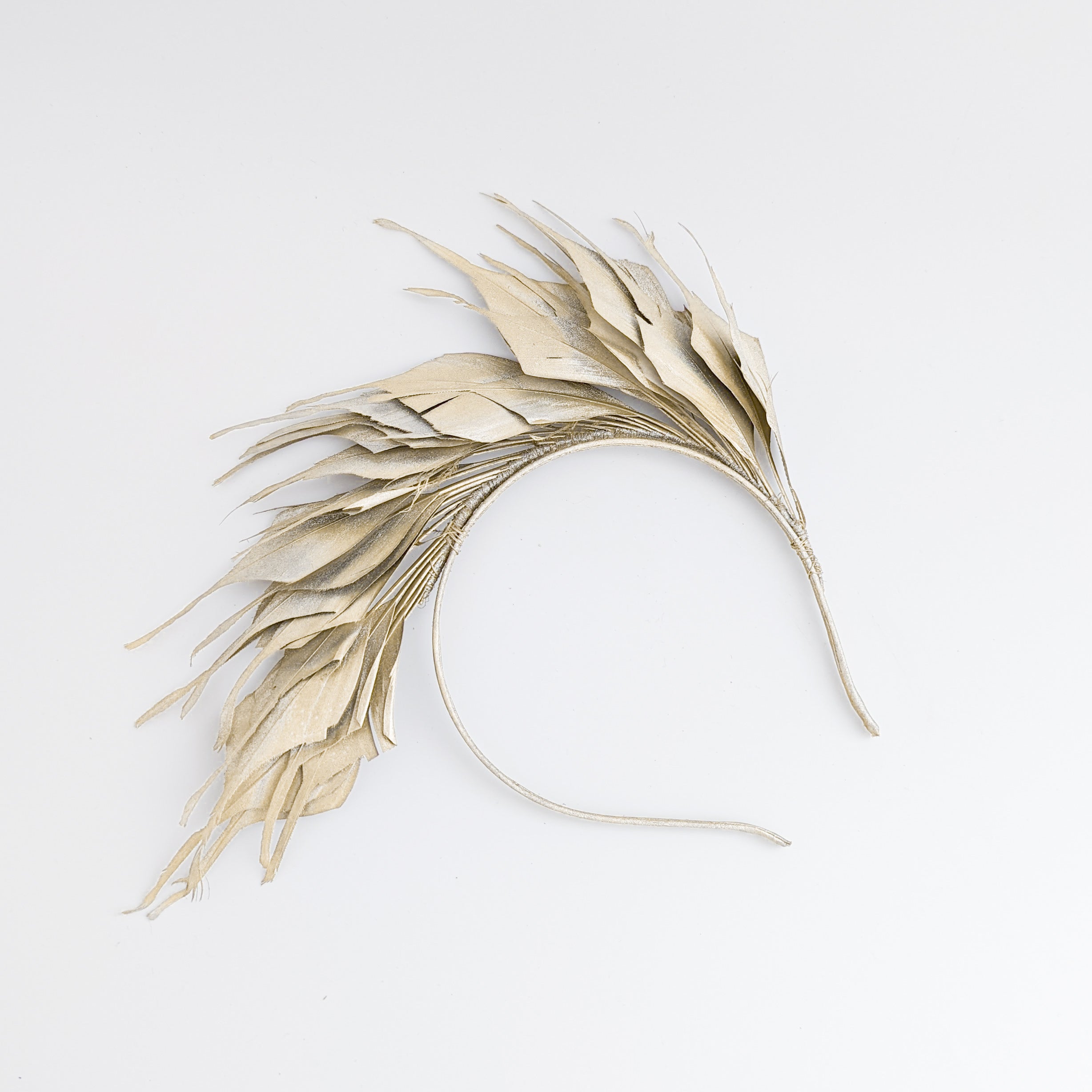 Gold metallic shimmer feather headband fascinator