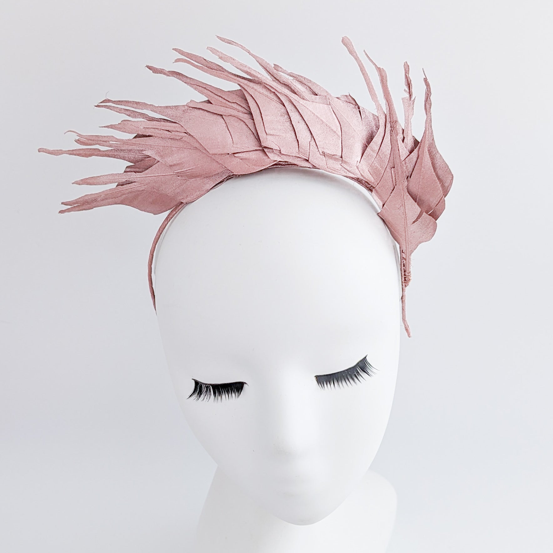 Rose gold metallic shimmer feather headband fascinator