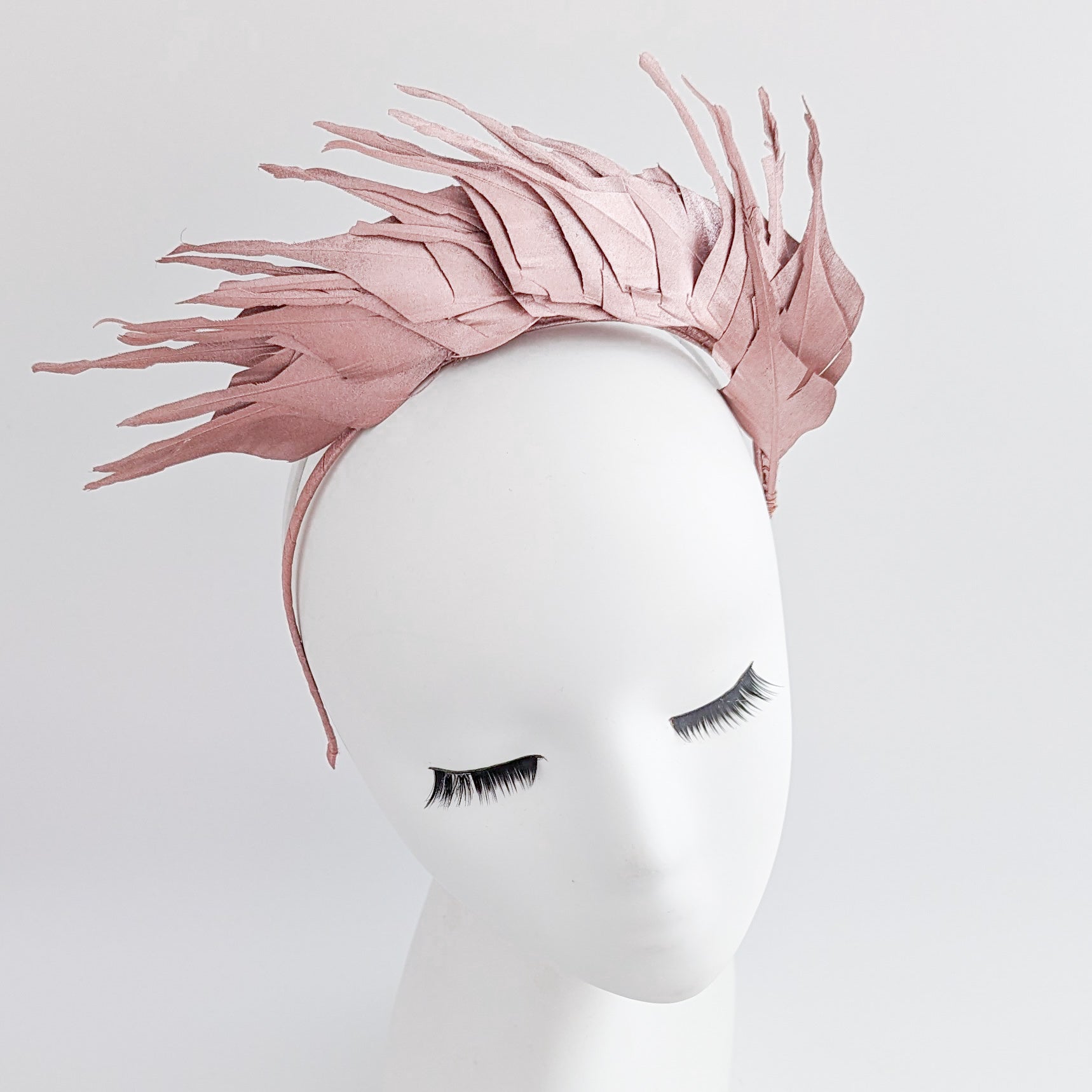 Rose gold metallic shimmer feather headband fascinator