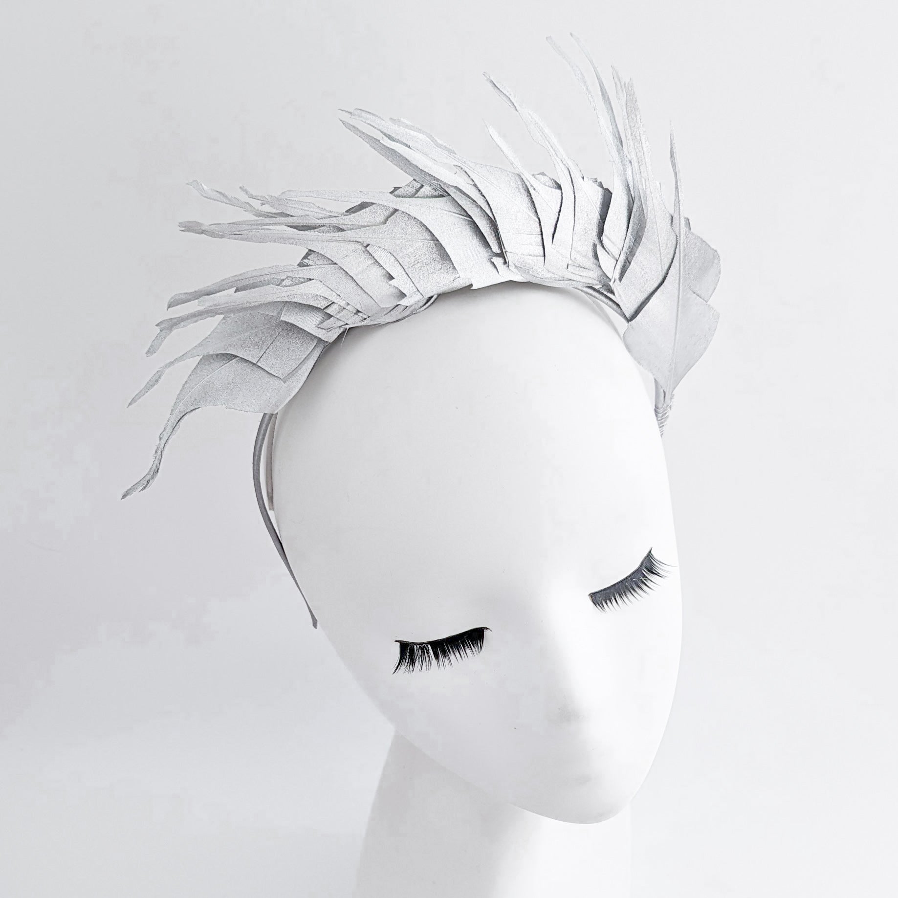 Silver metallic shimmer feather headband fascinator