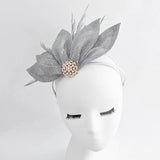 Silver shimmer feather petal fan fascinator hat