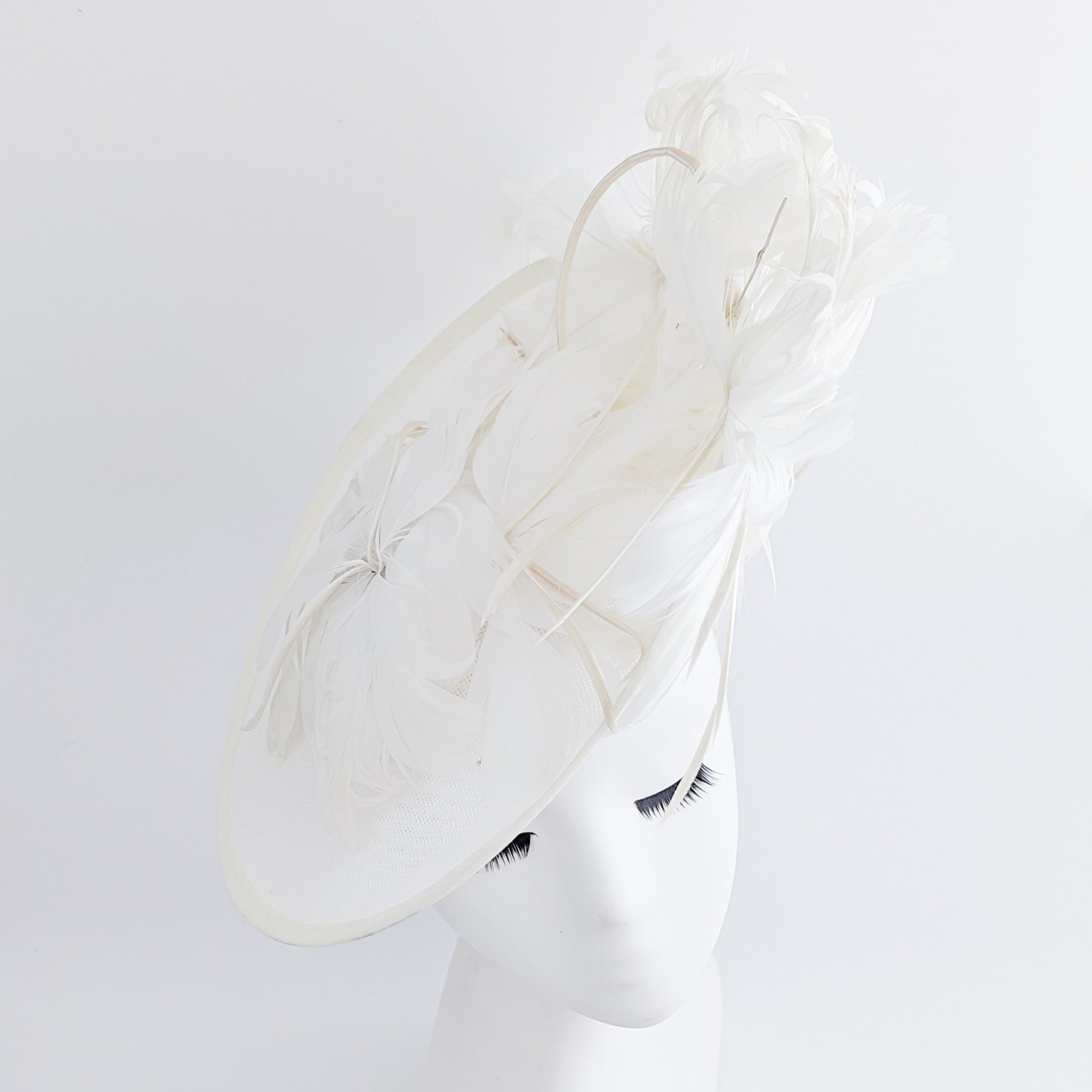 Cream feather large saucer disc fascinator hat