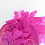 Fuchsia pink large feather saucer disc fascinator hat